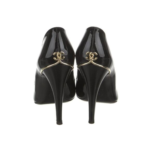 Chanel Black Patent Leather 2008 Interlocking CC Logo Pumps 39.5 - Picture 1 of 16